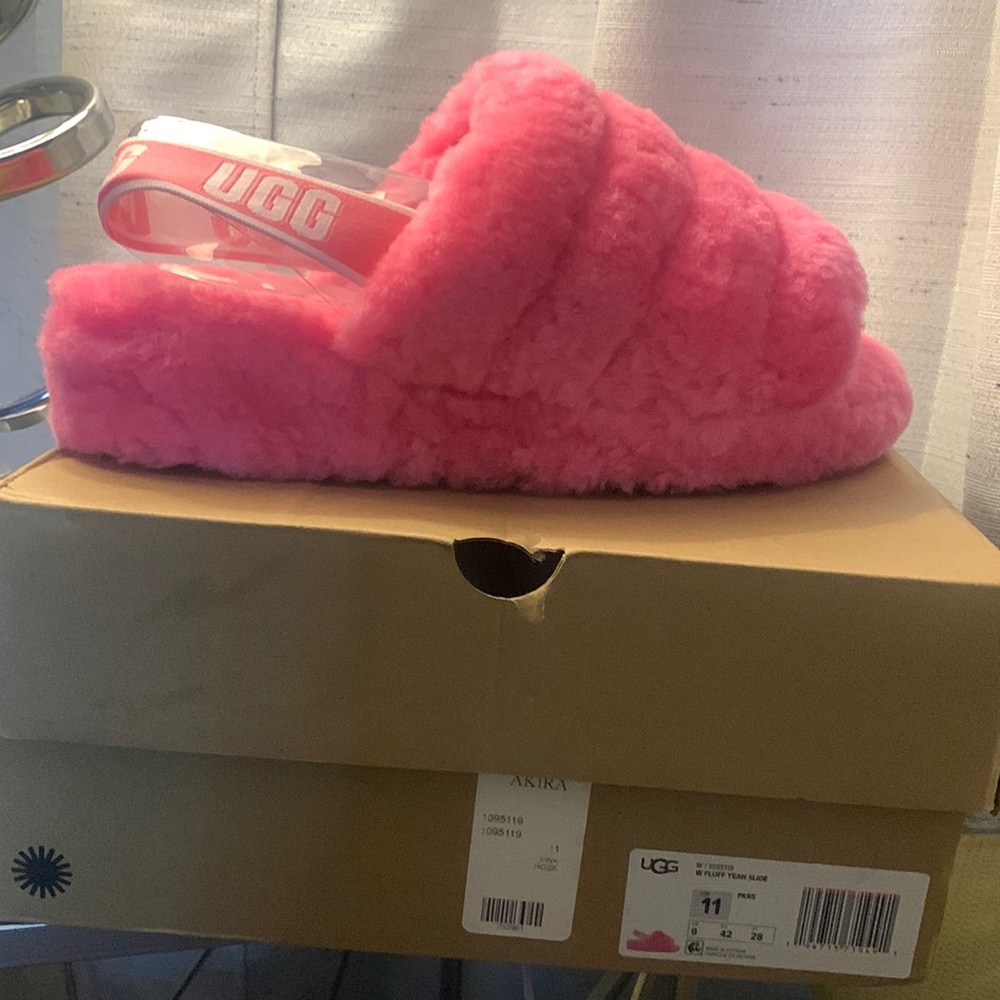 Pink Fluffy Ugg Slides